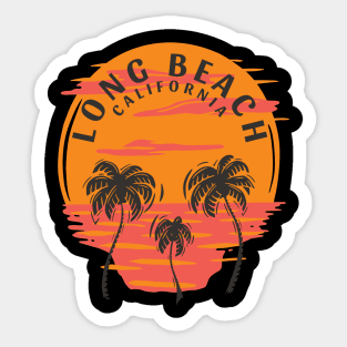 Long Beach California Sunset Skull and Palm Trees Sticker